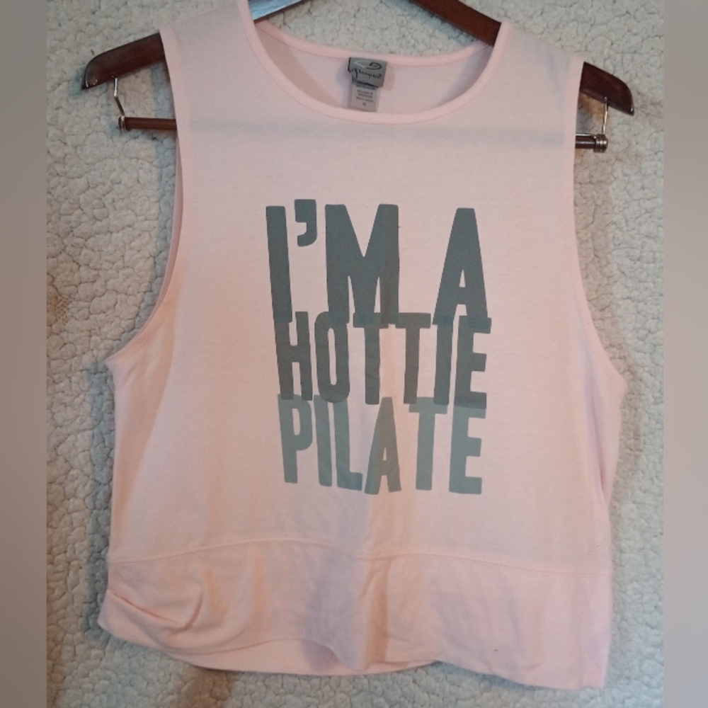 CHAMPION Womens size XS pink sleeveless graphic print tank "hottie pilate'